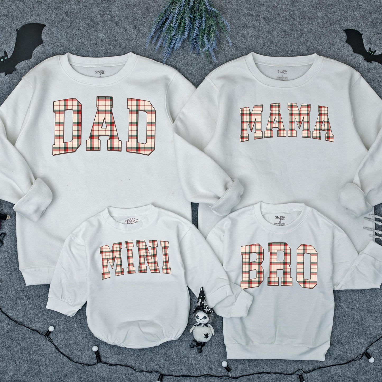 Plaid Family Matching Sweatshirts Dad Mama Mini Bro Holiday Christmas Outfit Red Green Cozy Festive Tops for Family