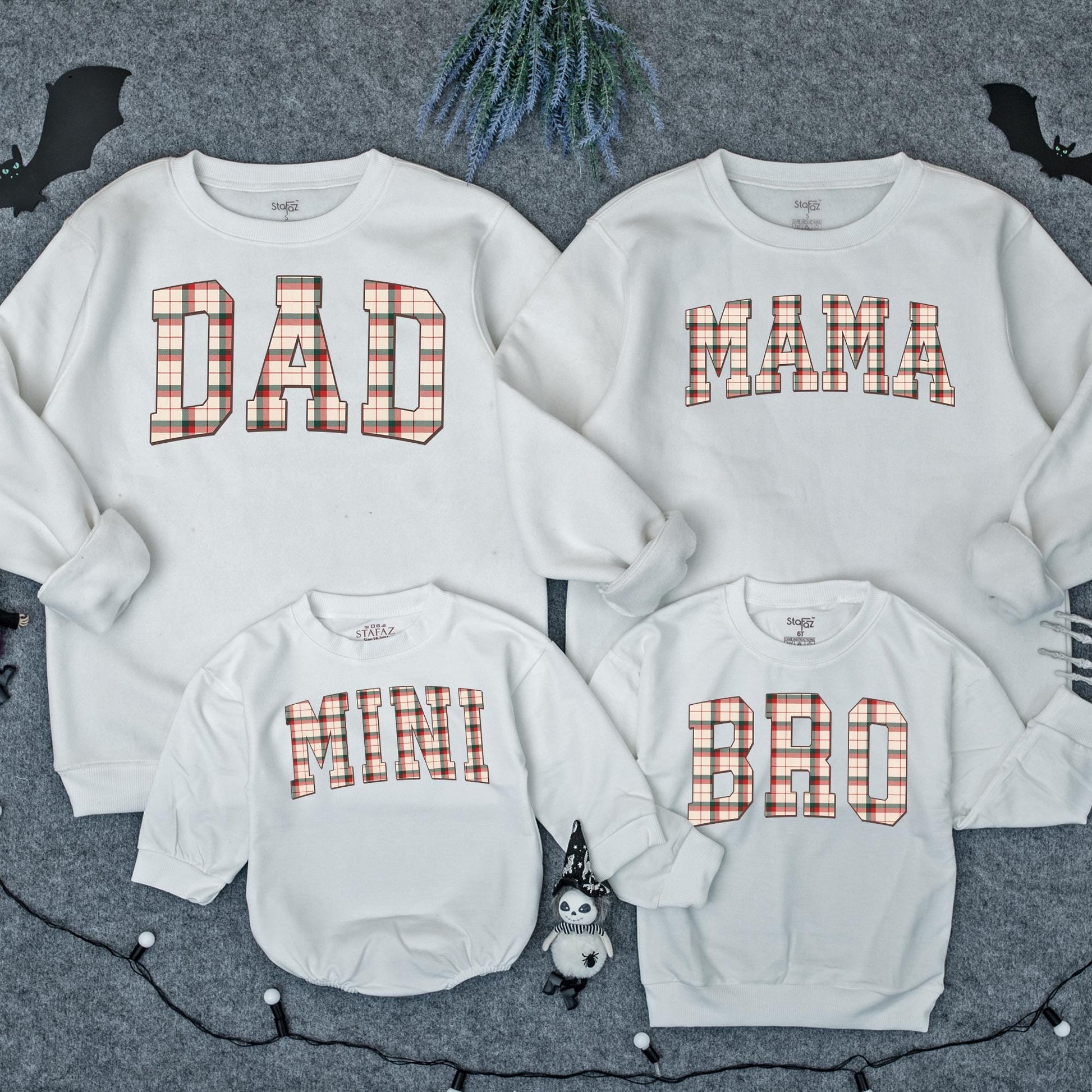 Plaid Family Matching Sweatshirts Dad Mama Mini Bro Holiday Christmas Outfit Red Green Cozy Festive Tops for Family