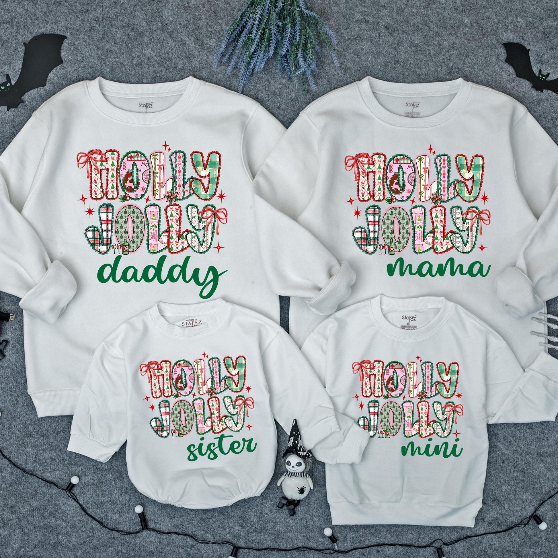 Custom Name Holly Jolly Sweatshirt Vintage Preppy Christmas Family Matching Outfits Mama Mini Daddy Sister Holiday Apparel Cozy Festive