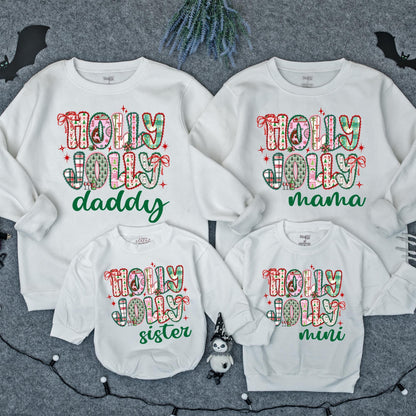 Custom Name Holly Jolly Sweatshirt Vintage Preppy Christmas Family Matching Outfits Mama Mini Daddy Sister Holiday Apparel Cozy Festive