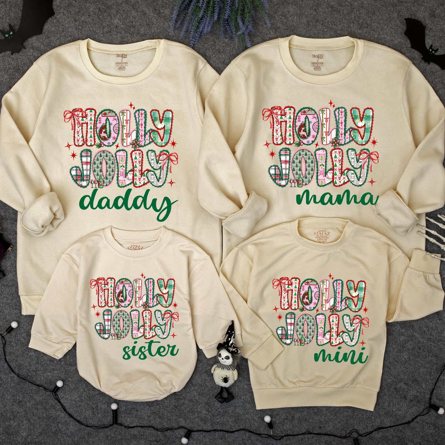 Custom Name Holly Jolly Sweatshirt Vintage Preppy Christmas Family Matching Outfits Mama Mini Daddy Sister Holiday Apparel Cozy Festive