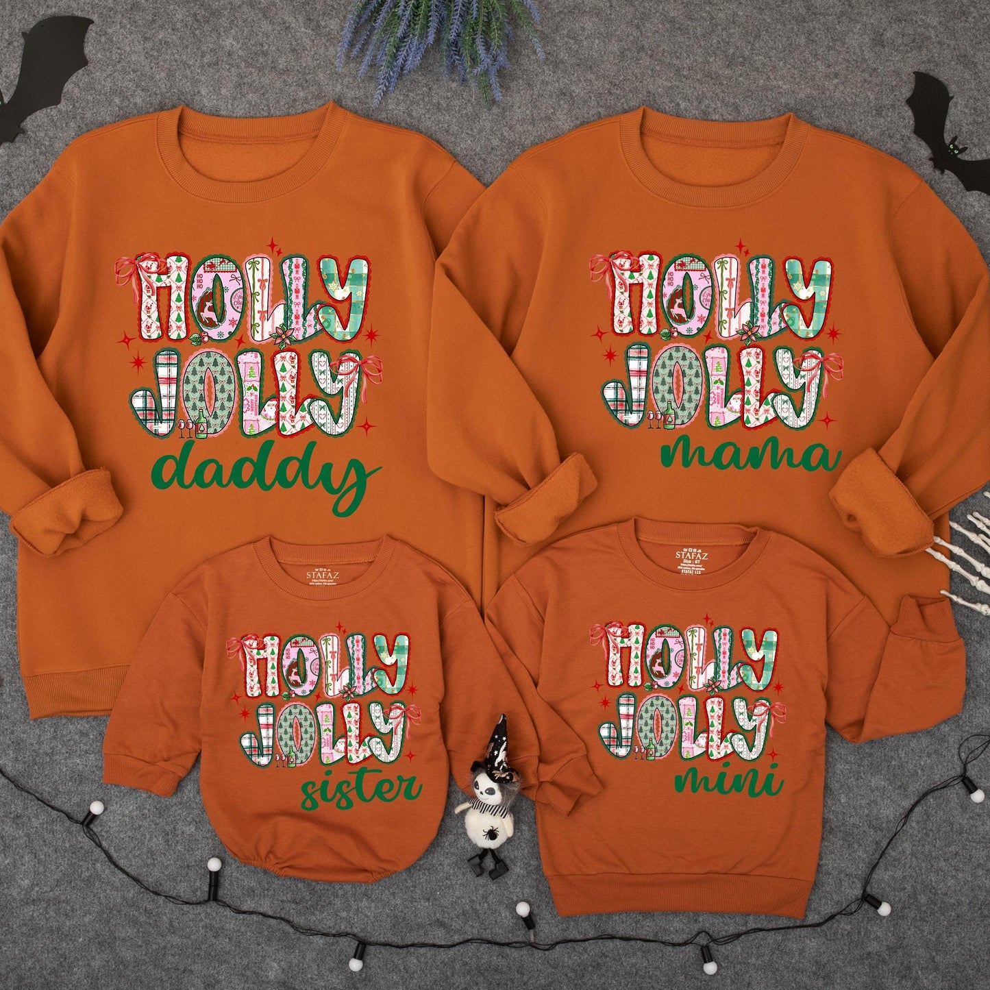 Custom Name Holly Jolly Sweatshirt Vintage Preppy Christmas Family Matching Outfits Mama Mini Daddy Sister Holiday Apparel Cozy Festive