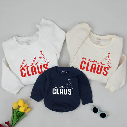 Mama and Mini Claus Matching Christmas Sweatshirts for Family Holiday Outfits Baby's First Christmas Dada Mom and Me Festive Red Design