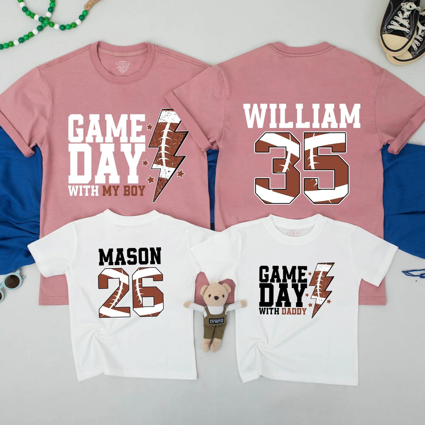 Gameday with Daddy & Boy Football Shirts: Matching Father Son Outfits for Football Season & Sundays, Lightning Bolt Design, Perfect Dad Gift! (138 chars)
