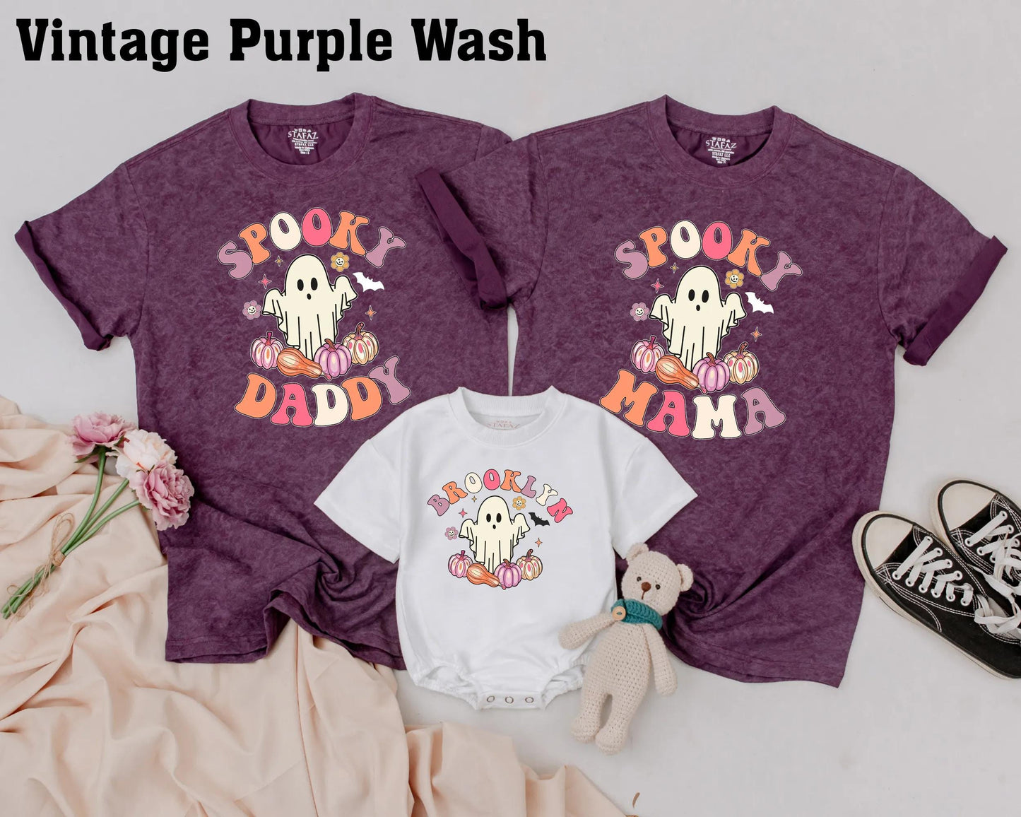 Spooky One Birthday Matching Family Shirts: Retro Ghost & Pumpkins for Daddy, Mama, Brother - Playful Halloween 1st Birthday Outfit & Costume