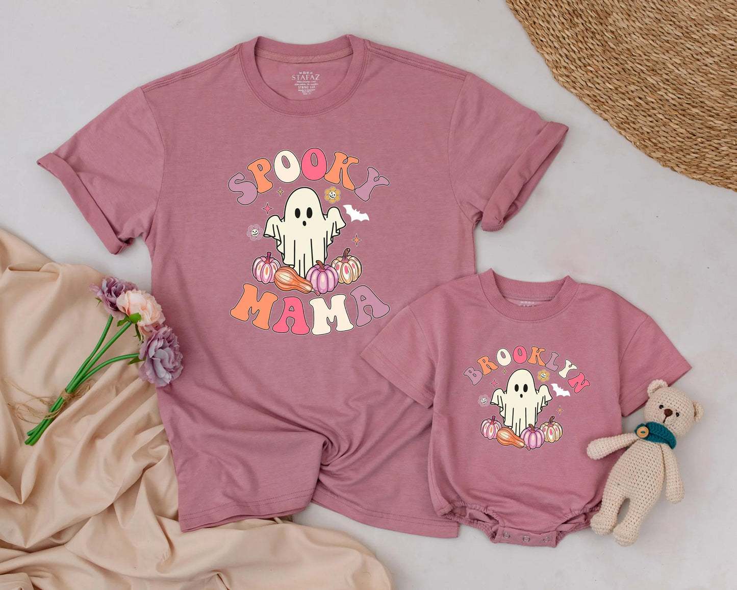 Spooky One Birthday Matching Family Shirts: Retro Ghost & Pumpkins for Daddy, Mama, Brother - Playful Halloween 1st Birthday Outfit & Costume