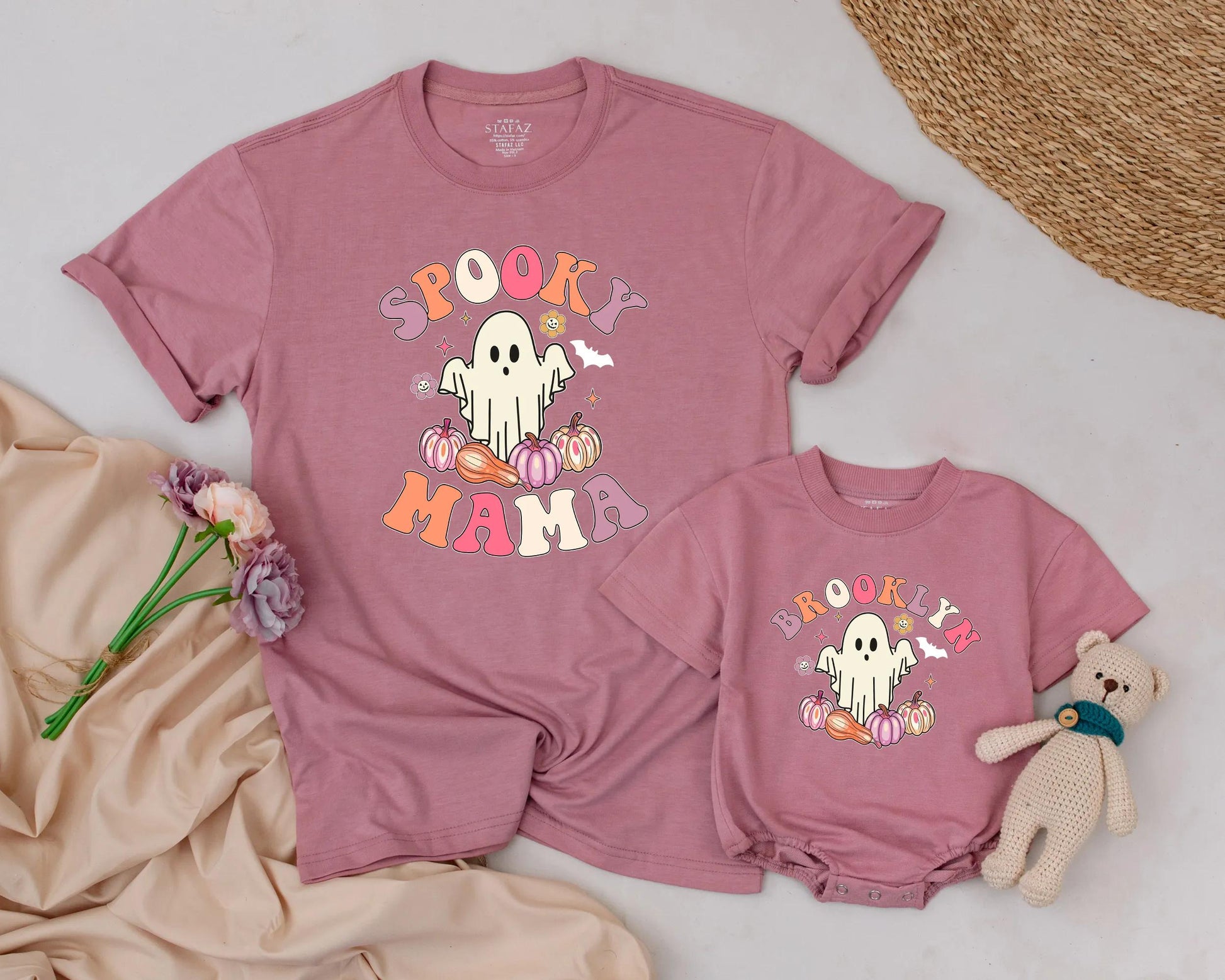 Spooky One Birthday Matching Family Shirts: Retro Ghost & Pumpkins for Daddy, Mama, Brother - Playful Halloween 1st Birthday Outfit & Costume
