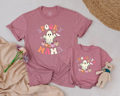 Spooky One Birthday Matching Family Shirts: Retro Ghost & Pumpkins for Daddy, Mama, Brother - Playful Halloween 1st Birthday Outfit & Costume