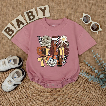 Caroline Football Game Day Bubble Romper Personalized Baby Name Outfit Infant Custom Sports Toddler Girl Gift