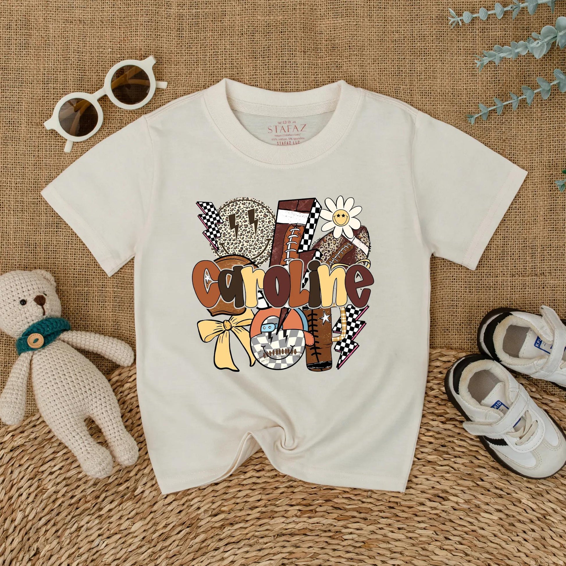 Caroline Football Game Day Bubble Romper Personalized Baby Name Outfit Infant Custom Sports Toddler Girl Gift