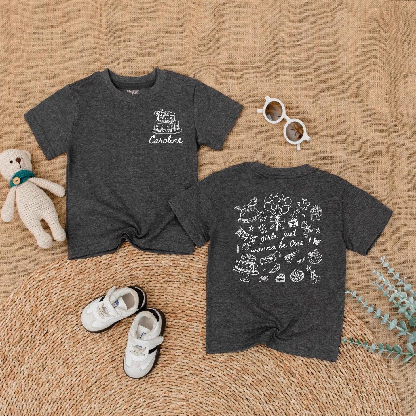 Caroline's 1st Birthday Romper: Custom Baby Girl Outfit with Cake & Balloons, First Birthday Party Gift, 'Girls Just Wanna Be One!' Design, Smash Cake Photo