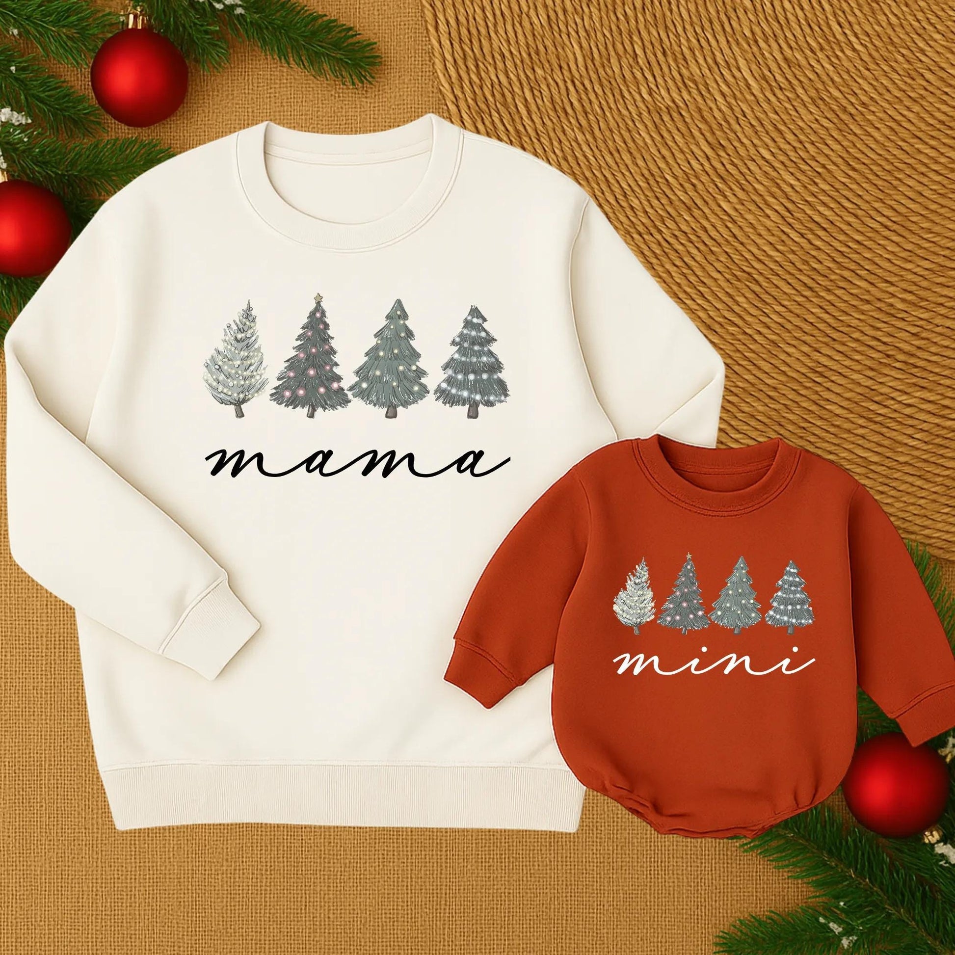 Matching Family Christmas Sweatshirts, Mama Mini Tree Design, Cute Holiday Gift, Mommy Dad & Me Festive Outfits, Christmas 2025