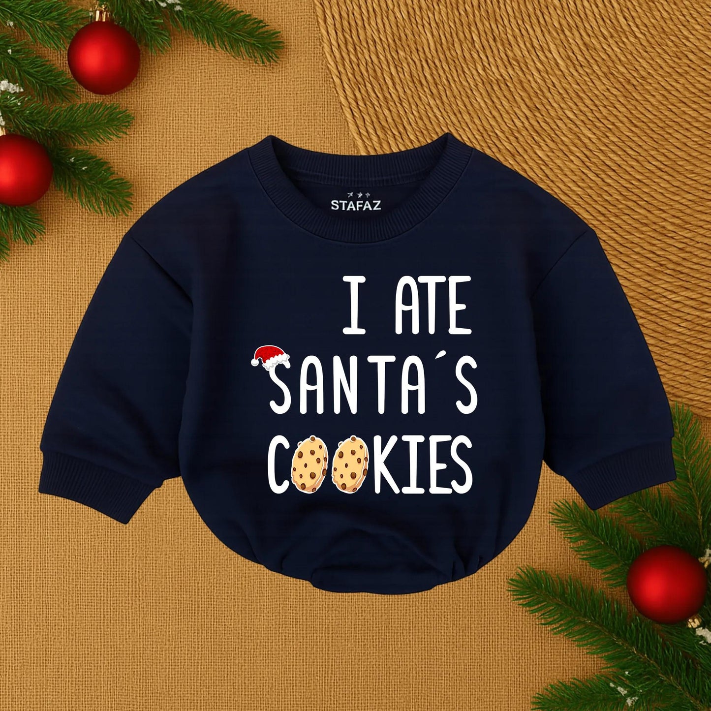 Festive 'I Ate Santa's Cookies' Baby Bubble Romper Christmas Infant Bodysuit Funny Holiday Outfit Cute Red Orange Santa Cookie Design Gift