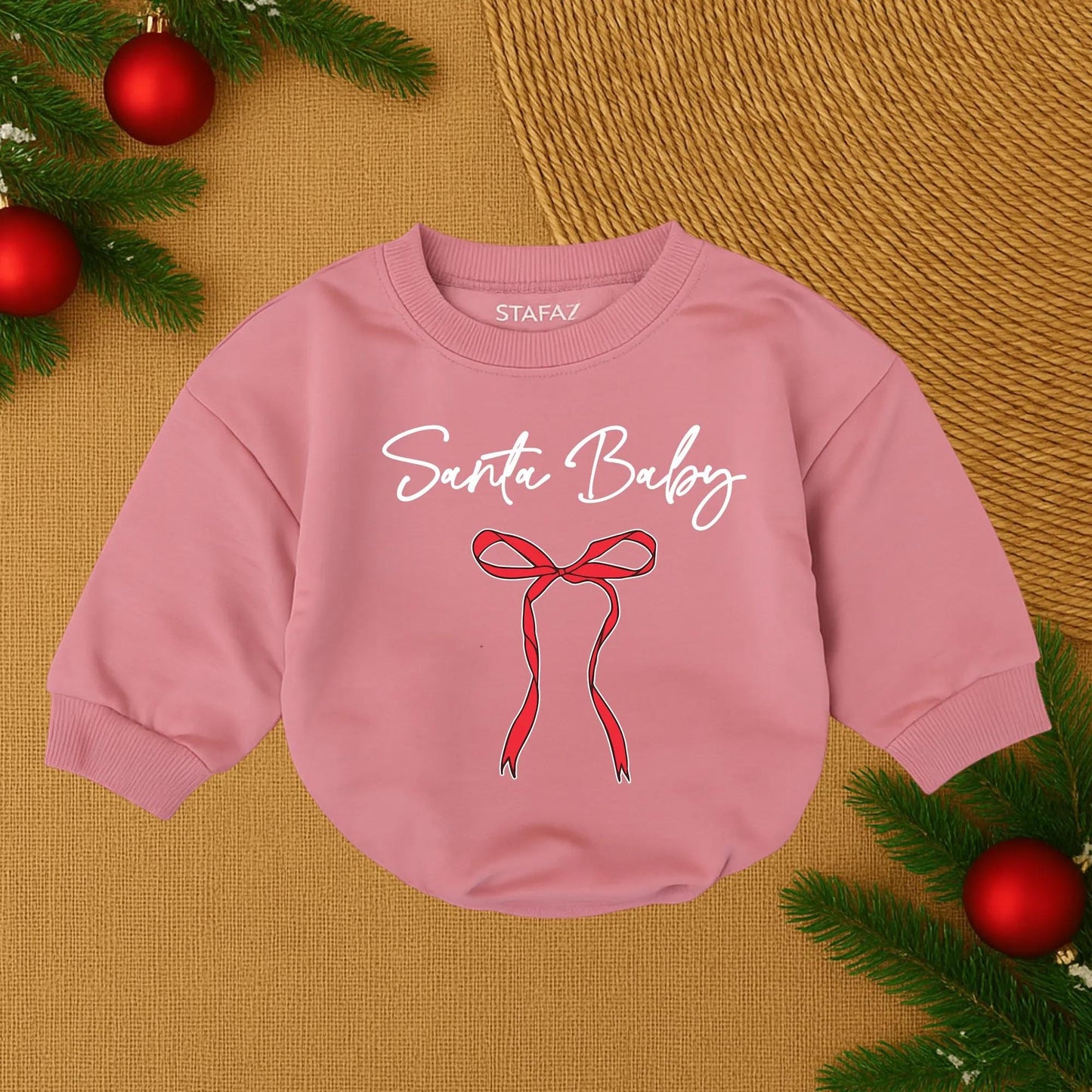 Santa Baby Red Cursive Christmas Romper Baby Girl Infant Outfit with Ribbon for First Holiday Celebration Newborn Toddler Cozy Gift