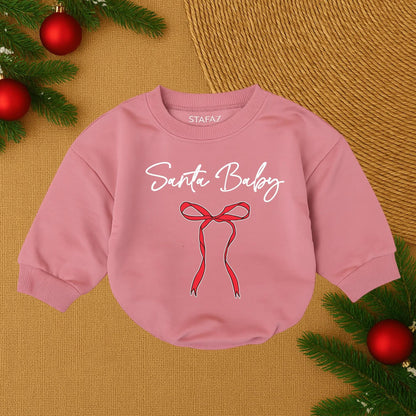 Santa Baby Red Cursive Christmas Romper Baby Girl Infant Outfit with Ribbon for First Holiday Celebration Newborn Toddler Cozy Gift