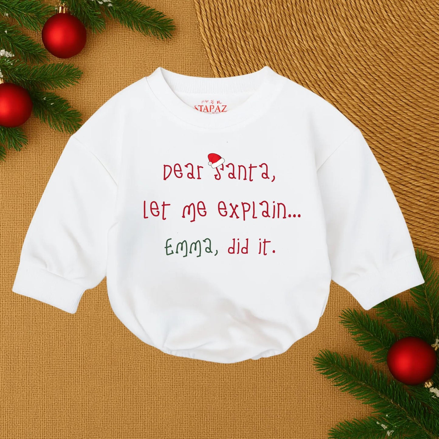 Dear Santa Let Me Explain Bubble Romper Funny Christmas Baby Outfit Red Green Santa Hat My First Christmas Gift