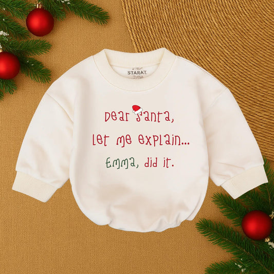 Dear Santa Let Me Explain Bubble Romper Funny Christmas Baby Outfit Red Green Santa Hat My First Christmas Gift
