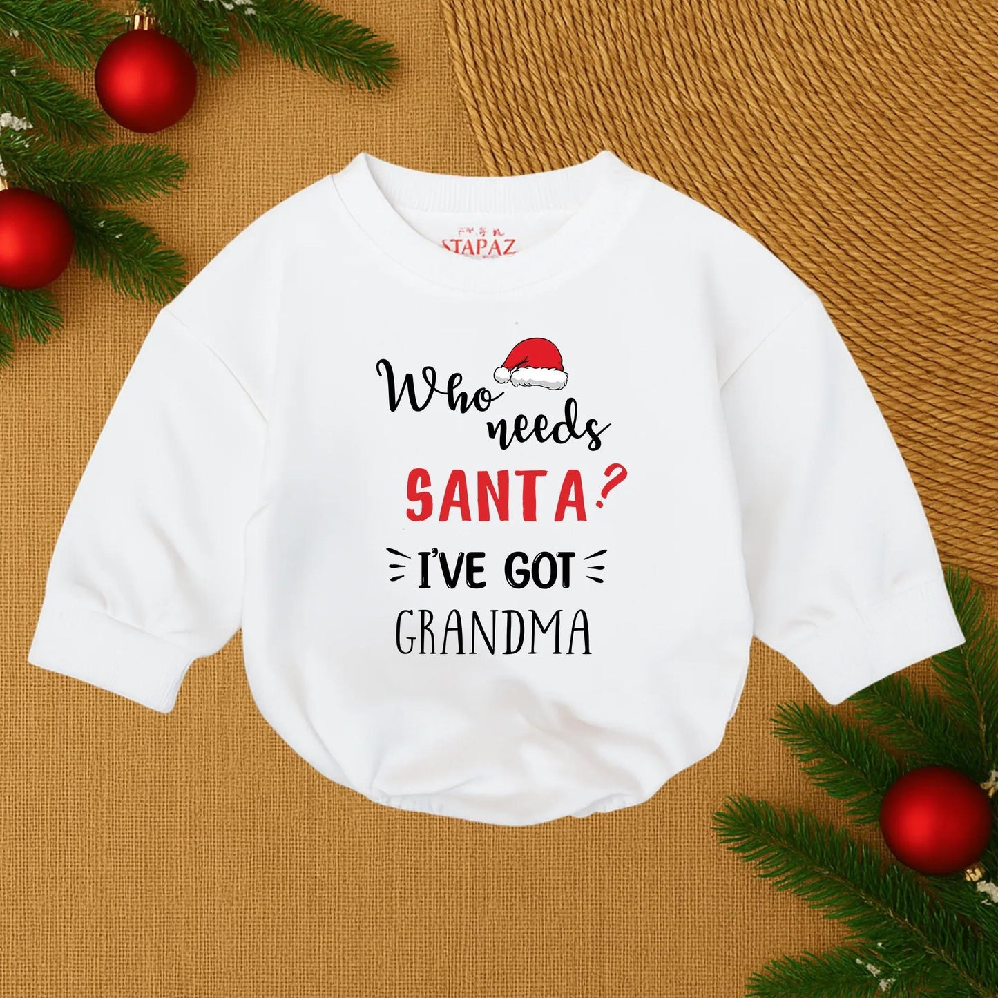 Who Needs Santa? I've Got Grandma Baby Romper Christmas Outfit Funny Red & Black Design Newborn Bodysuit Holiday Gift