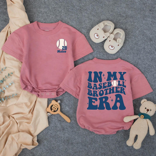 Baseball Brother Bubble Romper 28 Mateo Game Day Outfit, Custom Name Number Toddler Sporty Baby Clothes, Short Sleeve Baseball Fan Gift