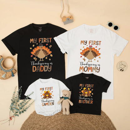 Personalized My First Thanksgiving Family Matching Shirts, Baby Turkey Outfit, Fall Gift for Daddy Mommy Brother, Cute & Whimsical Design