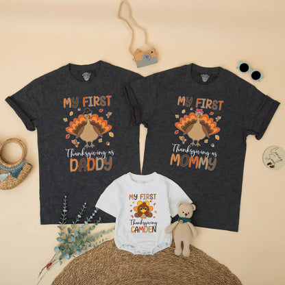 Personalized My First Thanksgiving Family Matching Shirts, Baby Turkey Outfit, Fall Gift for Daddy Mommy Brother, Cute & Whimsical Design