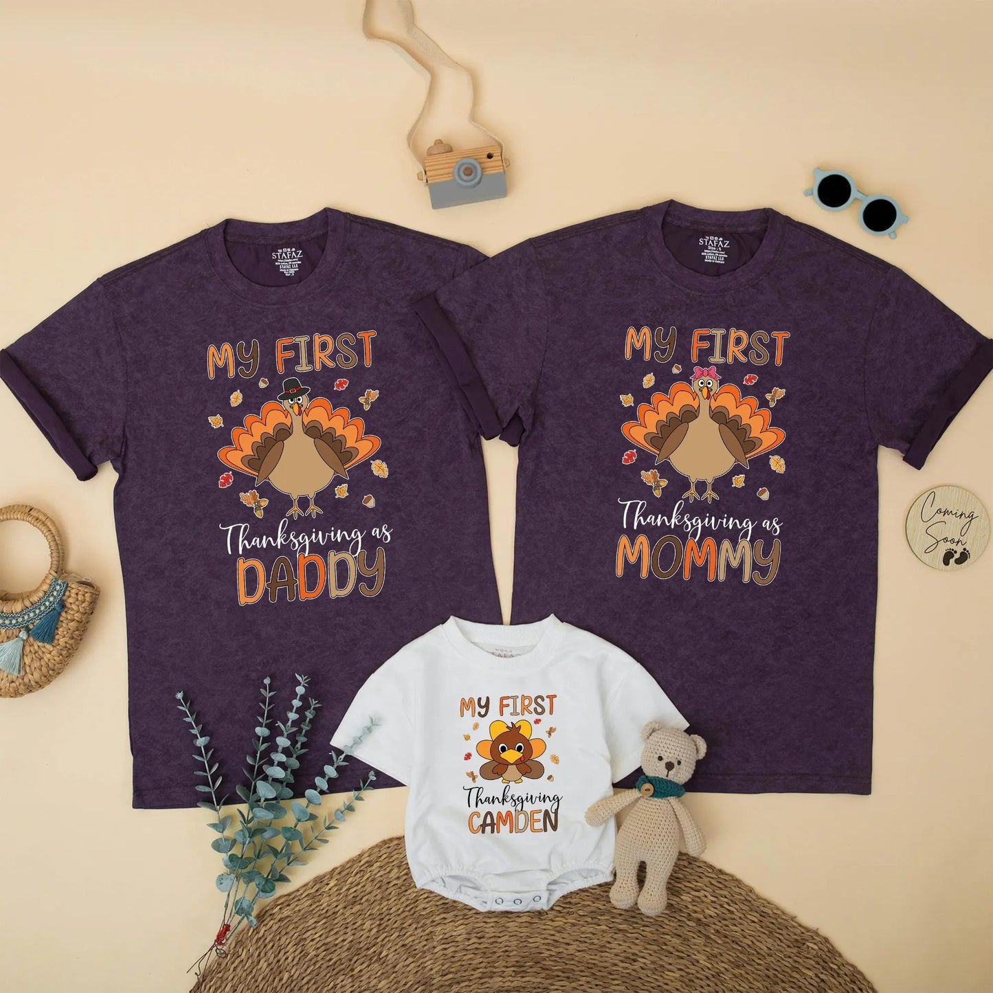 Personalized My First Thanksgiving Family Matching Shirts, Baby Turkey Outfit, Fall Gift for Daddy Mommy Brother, Cute & Whimsical Design