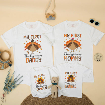 Personalized My First Thanksgiving Family Matching Shirts, Baby Turkey Outfit, Fall Gift for Daddy Mommy Brother, Cute & Whimsical Design