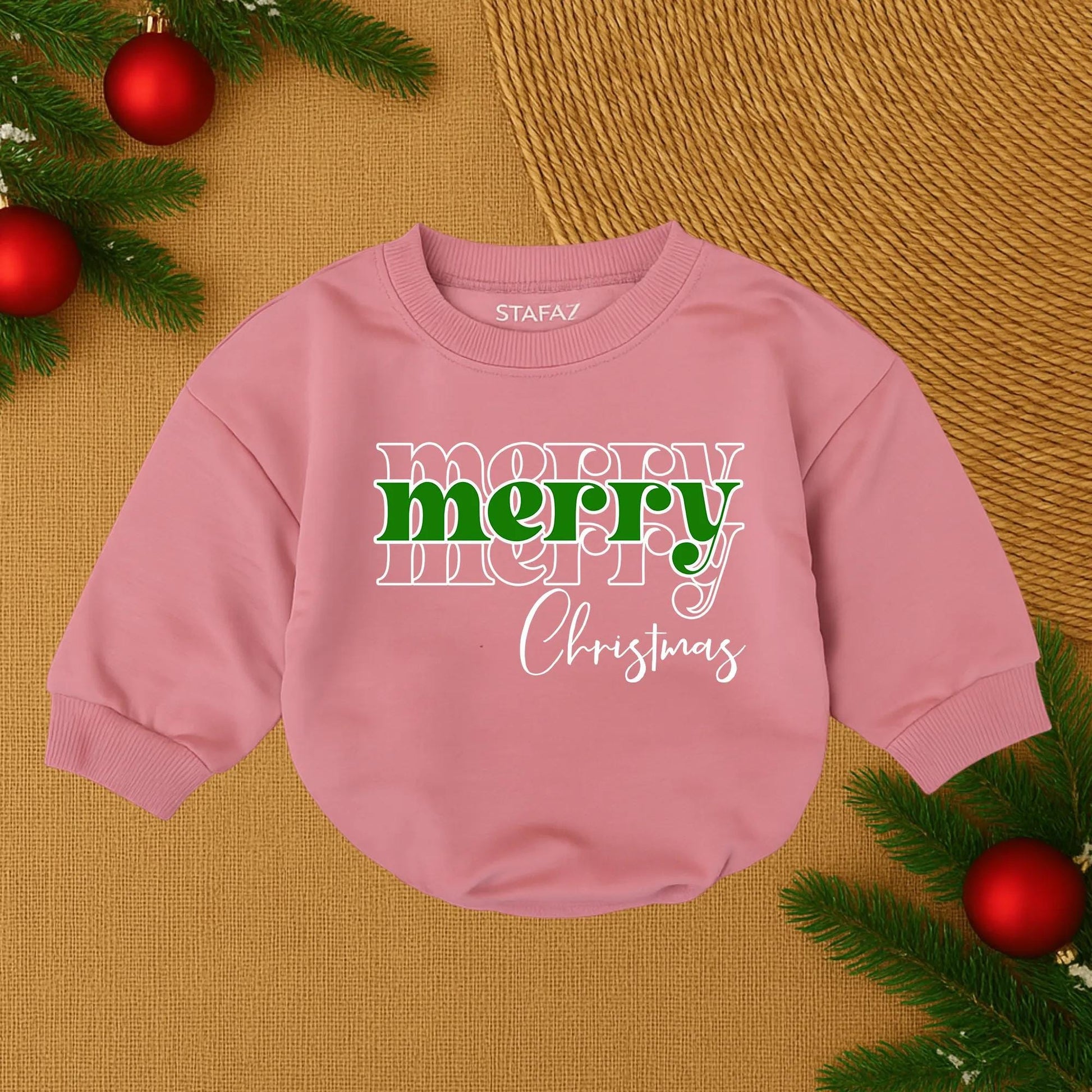 Merry Christmas Bubble Romper for Baby Girl, Festive Red & Black Design with Script 'Christmas', First Christmas Outfit, Santa Baby Romper