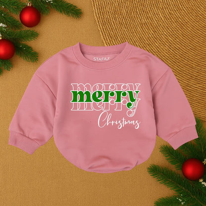 Merry Christmas Bubble Romper for Baby Girl, Festive Red & Black Design with Script 'Christmas', First Christmas Outfit, Santa Baby Romper