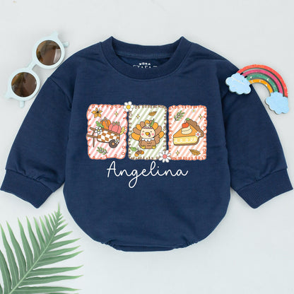 Angelina Personalized Retro Romper Warm Autumnal Graphics Baby Bodysuit First Thanksgiving Outfit Fall Baby Gift