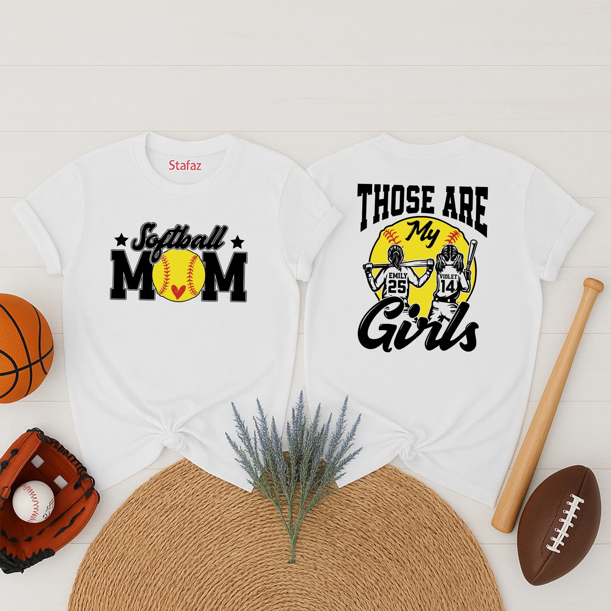 Custom Softball Mom Shirt, Those Are My Girls Tee, Personalized Player Name & Number, Heart Softball Graphic, Game Day Gift, Black & Yellow, Sporty Design