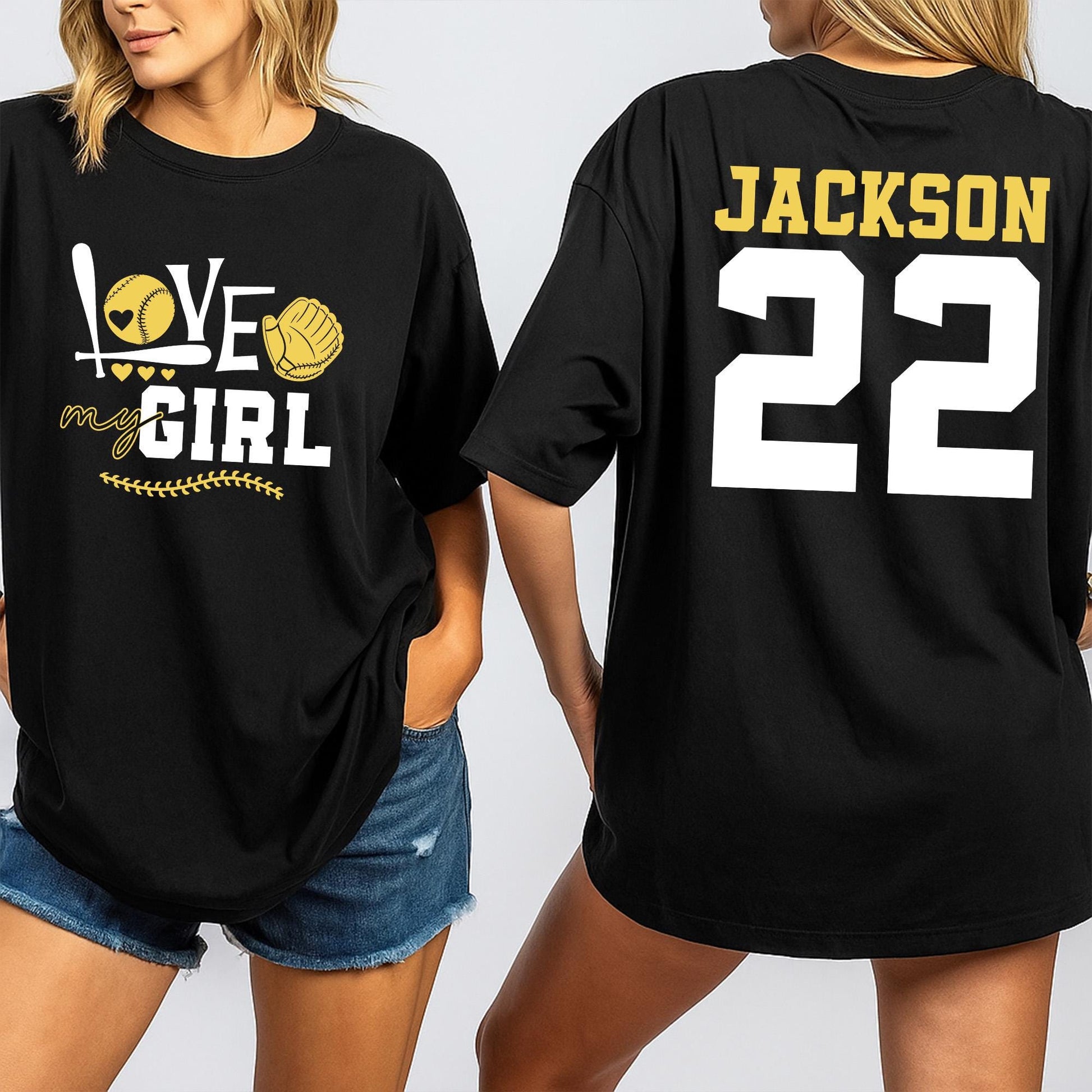 Love My Girl Softball Mom Shirt Personalized Name Number Player Softball Family Spirit Wear Game Day Gift