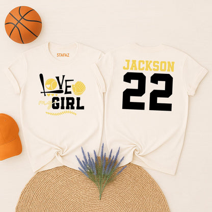Love My Girl Softball Mom Shirt Personalized Name Number Player Softball Family Spirit Wear Game Day Gift