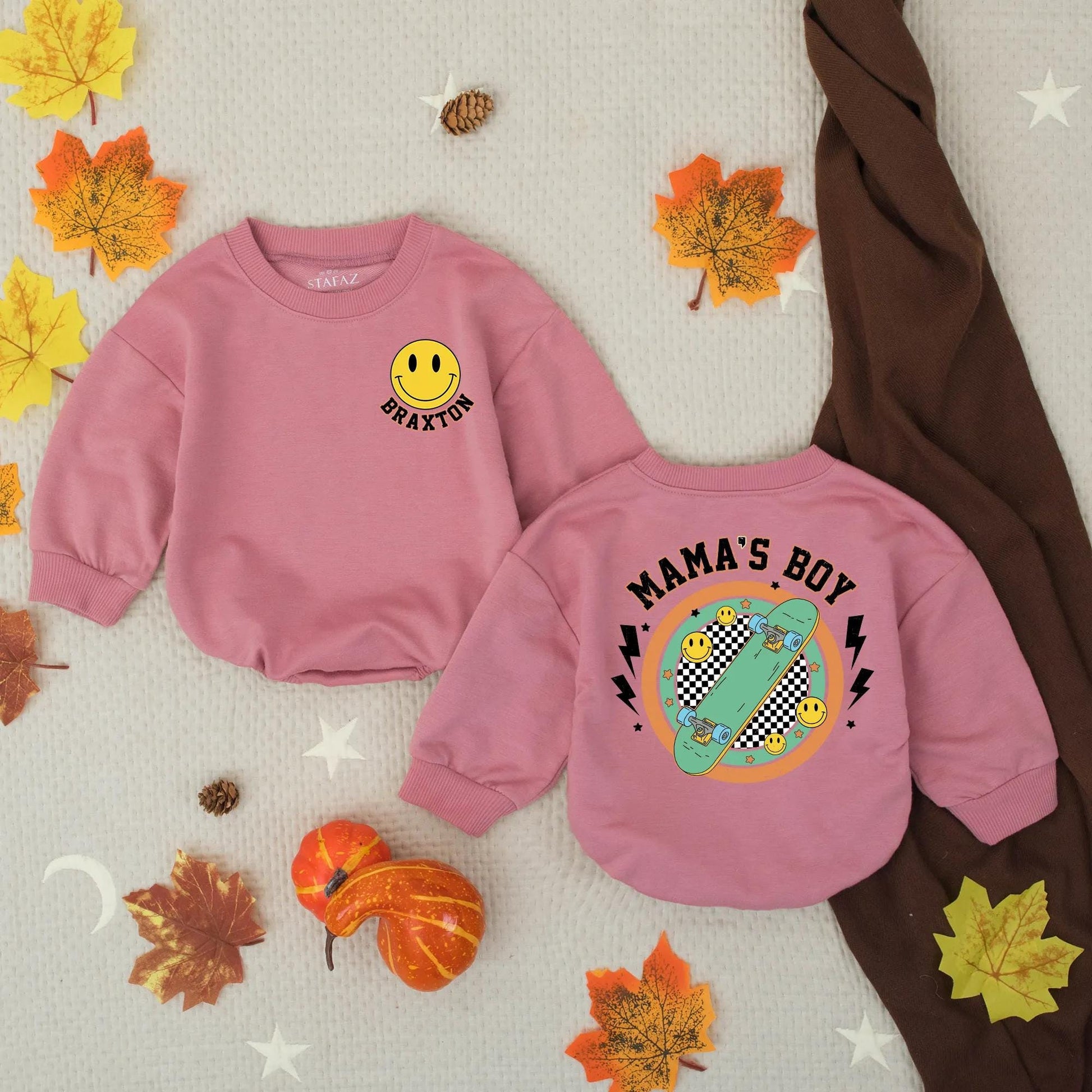 Custom Mama's Boy Yellow Smiley Face Bubble Romper with Name Retro Checkered Skateboard Baby Bodysuit Toddler Summer Newborn Shower Gift