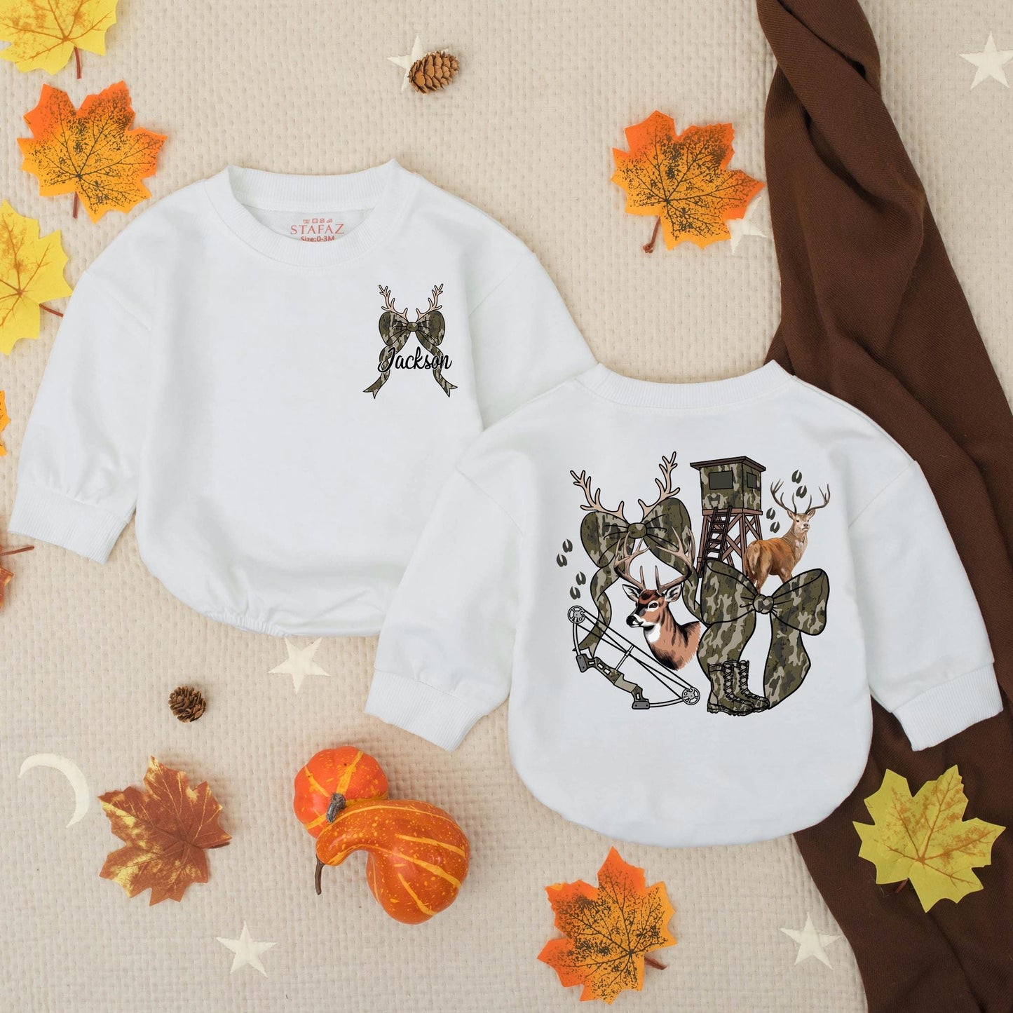 Jackson's Custom Hunting Buddy Camo Baby Romper Woodland Deer Antler Bow Infant Outfit Toddler Outdoor Shower Gift for Boys