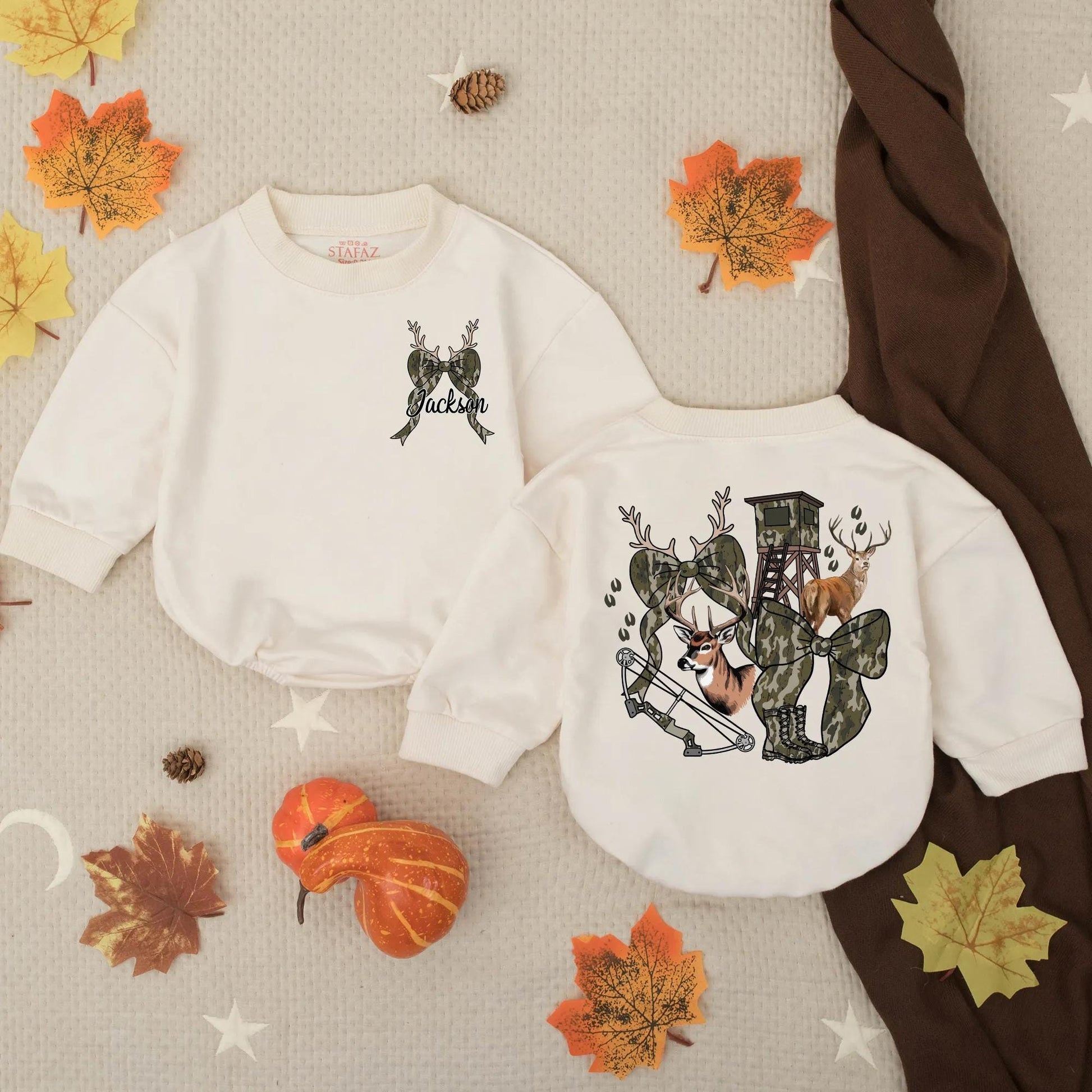 Jackson's Custom Hunting Buddy Camo Baby Romper Woodland Deer Antler Bow Infant Outfit Toddler Outdoor Shower Gift for Boys