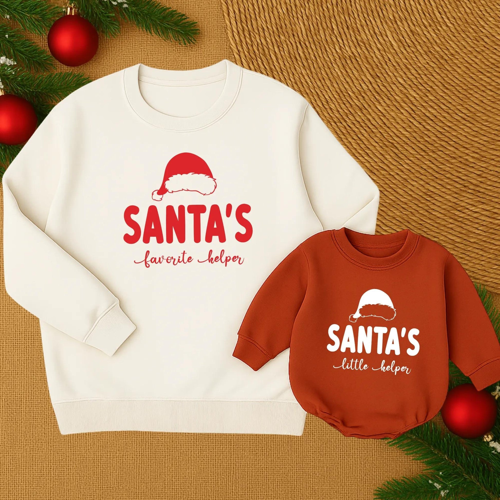 Santa's Big Helper Matching Family Christmas Sweatshirt, Mommy and Me Santa Hat Sweater, Festive Holiday Outfit, Winter Family Christmas, Red Santa Design (140)