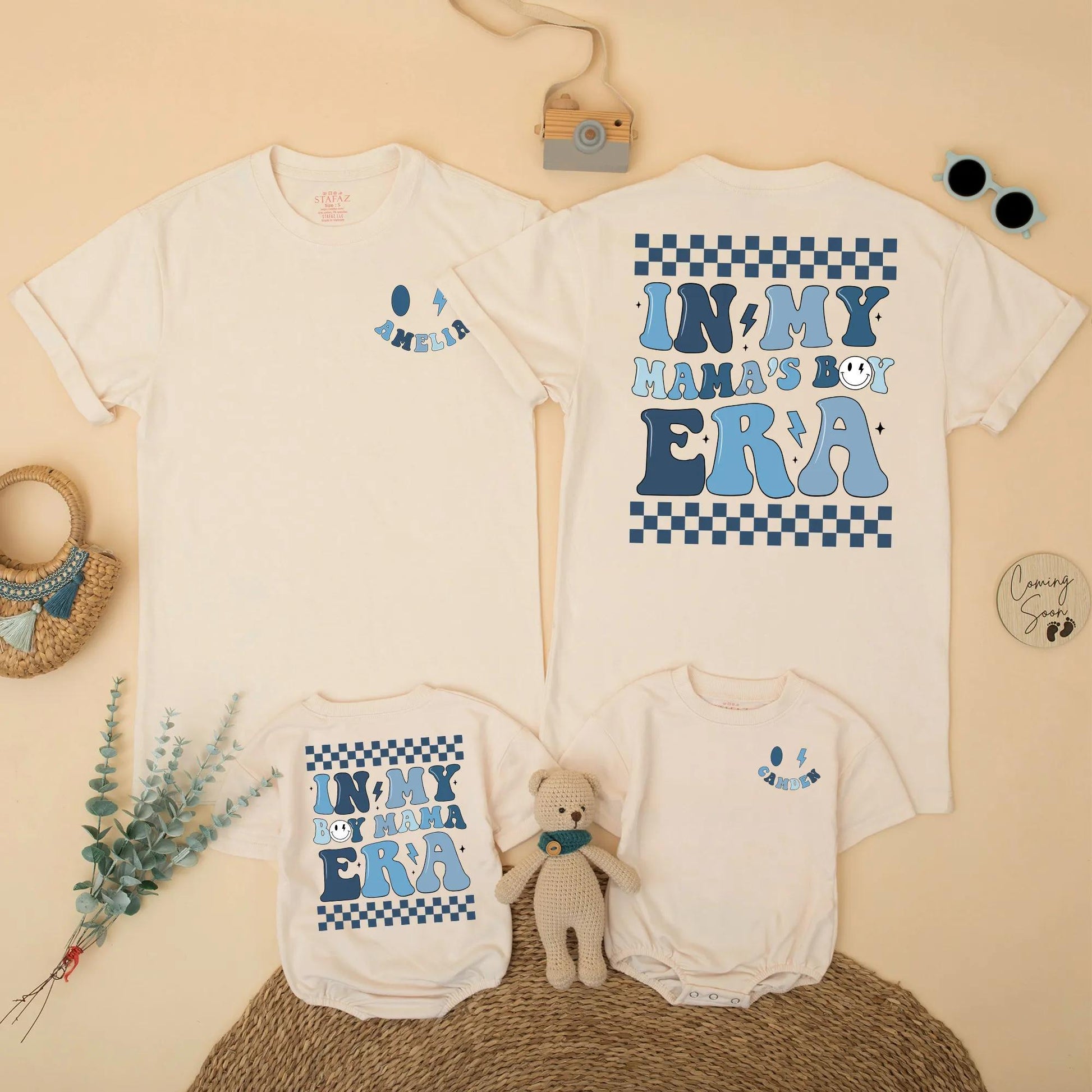 In My Mama's Boy Era Matching Shirts Blue Checkered Mommy and Son Outfit Modern Playful New Mom Gift for Baby Boy Comfortable Cotton