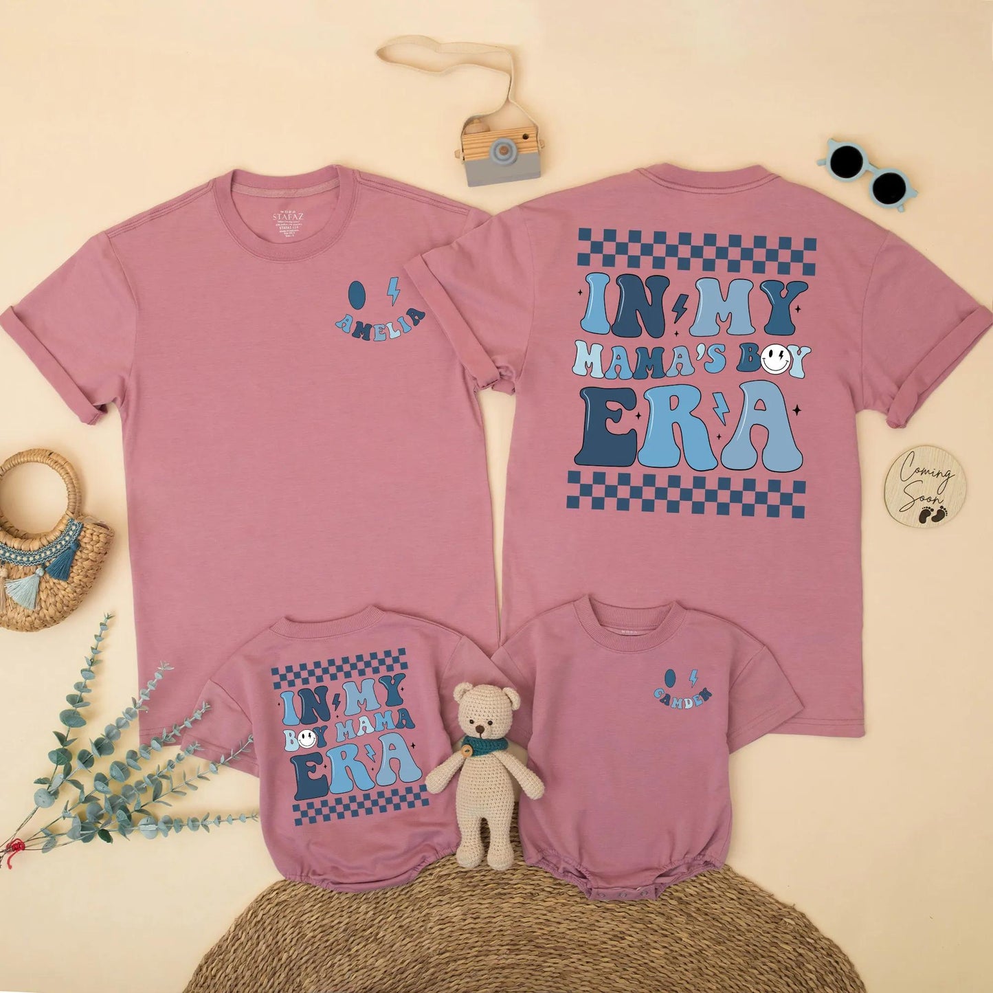 In My Mama's Boy Era Matching Shirts Blue Checkered Mommy and Son Outfit Modern Playful New Mom Gift for Baby Boy Comfortable Cotton