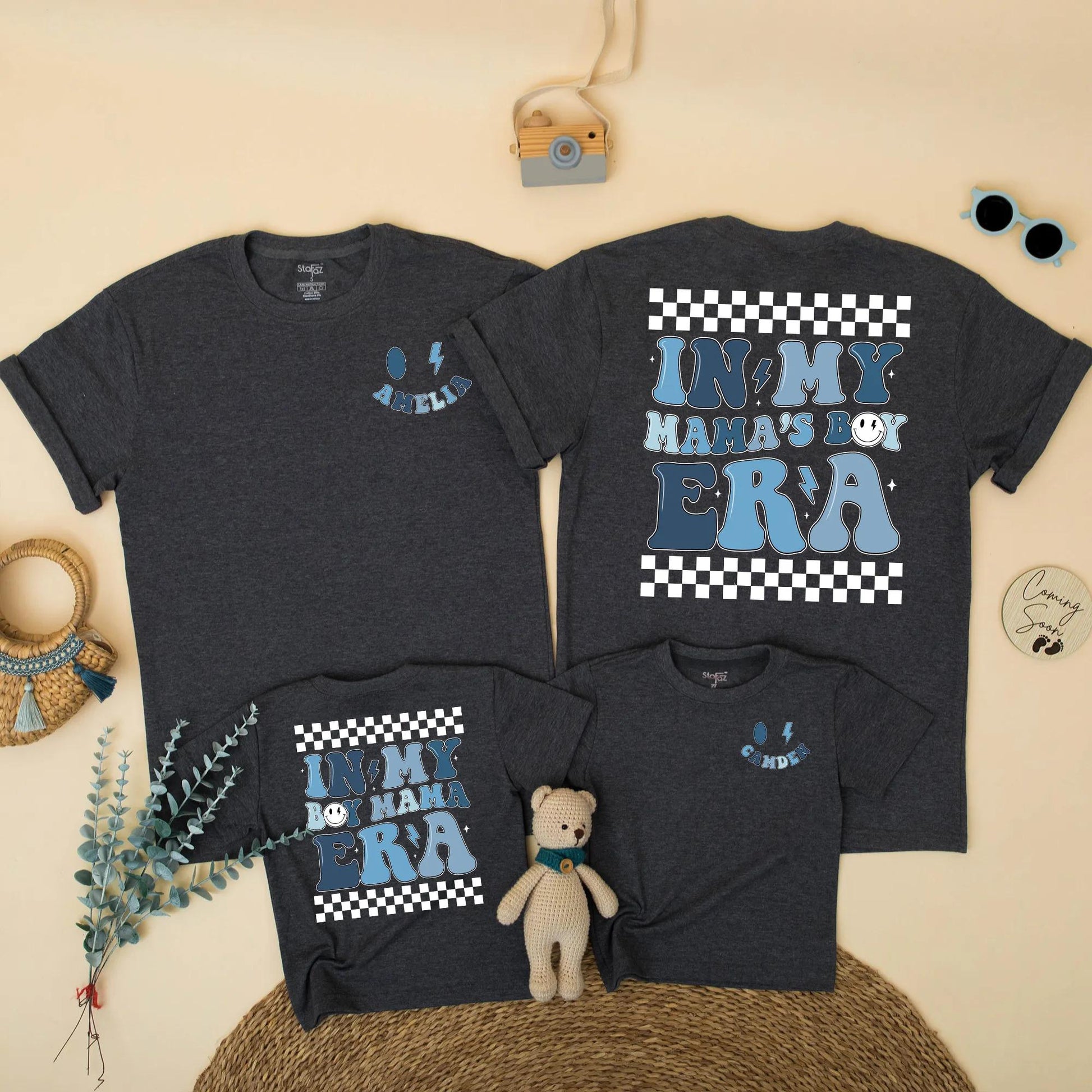In My Mama's Boy Era Matching Shirts Blue Checkered Mommy and Son Outfit Modern Playful New Mom Gift for Baby Boy Comfortable Cotton