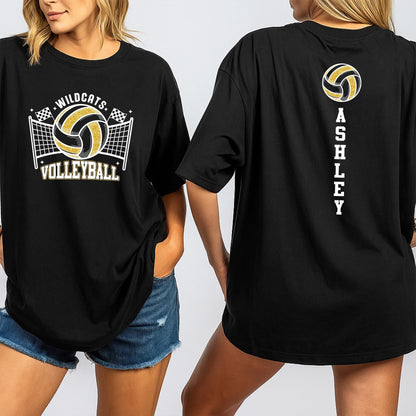 Custom Glitter Volleyball Shirt for Wildcats! Personalized Game Day Top with Flags, Volleyball Mom Tee, Sporty Spirit Wear