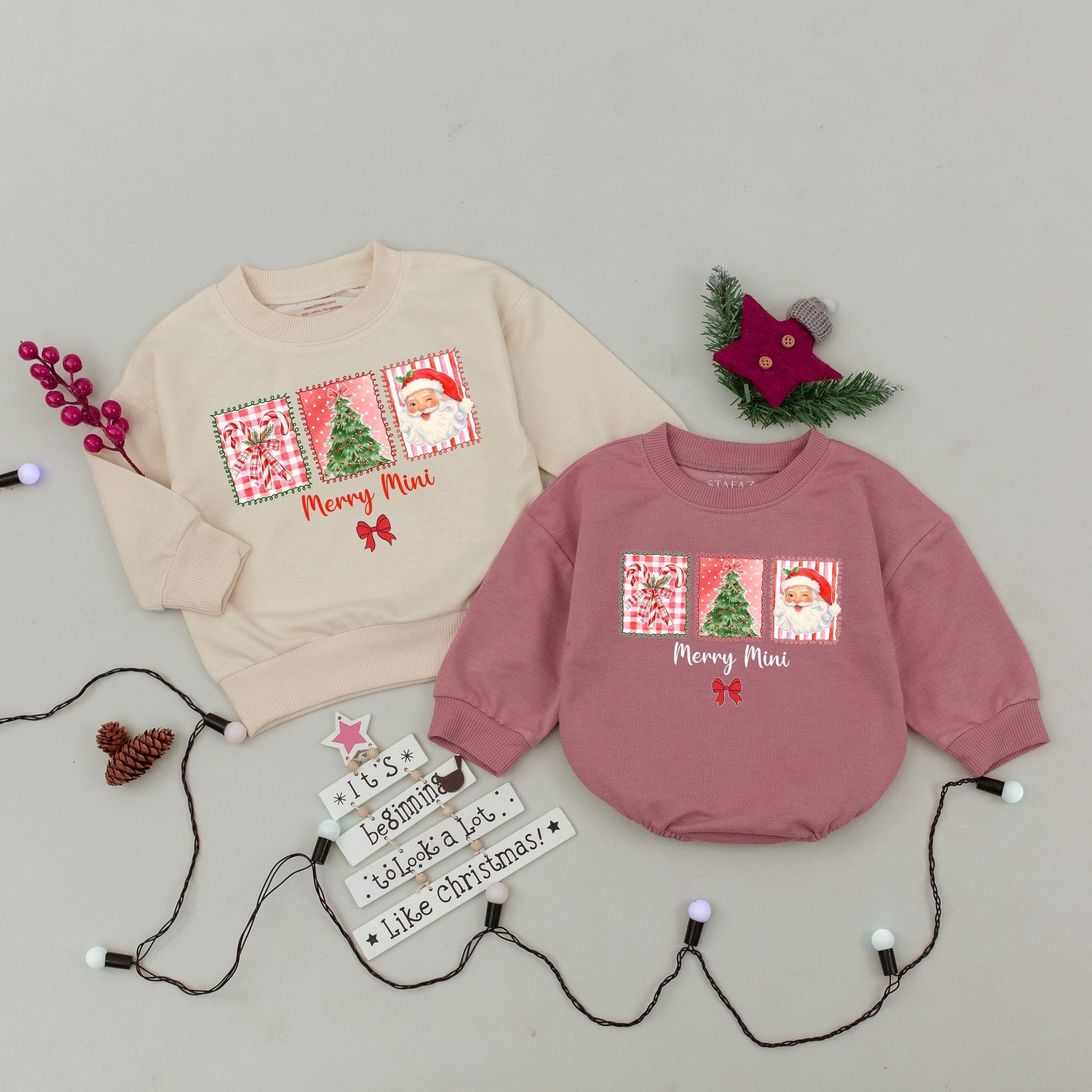 Merry Mama & Mini Matching Christmas Sweatshirt Set Retro Santa Claus Family Outfit Xmas Gift Mom & Baby Holiday Sweaters
