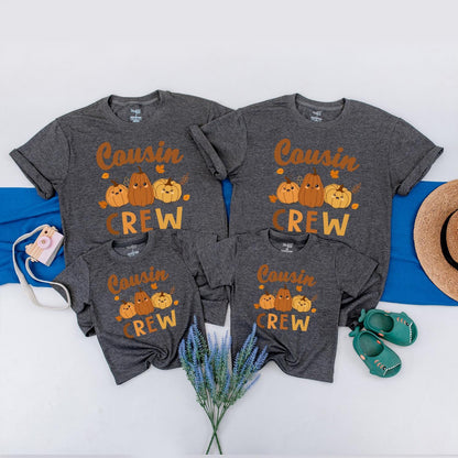 Cousin Crew Pumpkin Patch Kids Tee, Retro Fall Family Matching Shirt, Little Pumpkin Thanksgiving Outfit, Cute Toddler Autumn Party Clothes, Brown Orange