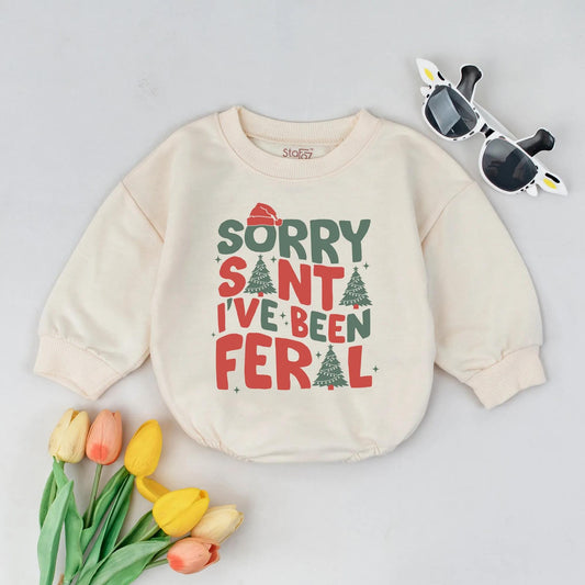 Feral Christmas Baby Bubble Romper, Sorry Santa Red & Green Holiday Outfit, Retro Xmas Baby Clothes, Cute Gift for Baby Girl or Boy