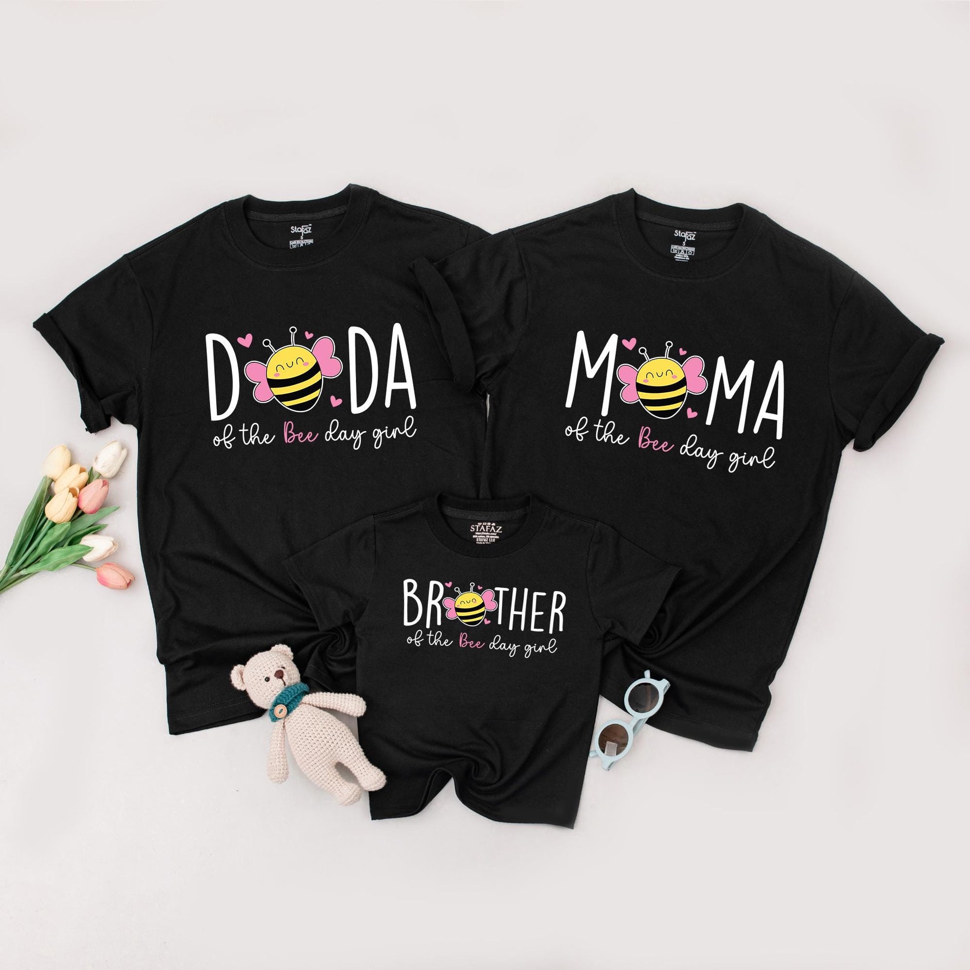 Sweet Bee First Birthday Matching Family Shirts, Bee Day Girl Outfit, Mommy and Me, Pink and Yellow, Cartoon Bee Party Theme, 1st Birthday