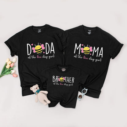 Sweet Bee First Birthday Matching Family Shirts, Bee Day Girl Outfit, Mommy and Me, Pink and Yellow, Cartoon Bee Party Theme, 1st Birthday