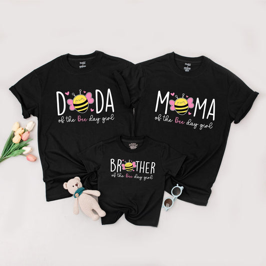 Sweet Bee First Birthday Matching Family Shirts, Bee Day Girl Outfit, Mommy and Me, Pink and Yellow, Cartoon Bee Party Theme, 1st Birthday