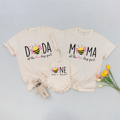 Sweet Bee First Birthday Matching Family Shirts, Bee Day Girl Outfit, Mommy and Me, Pink and Yellow, Cartoon Bee Party Theme, 1st Birthday