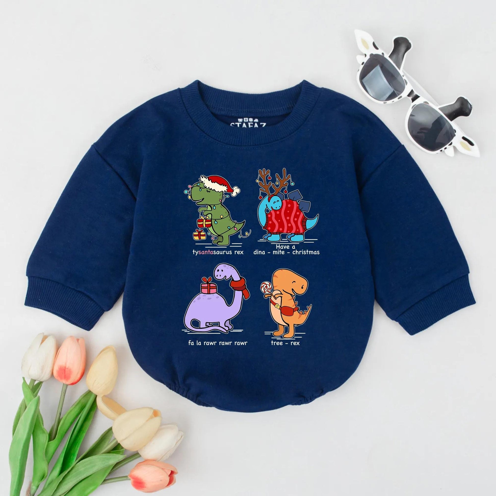 Cute Christmas Dinosaur Bubble Romper Vintage Baby Outfit Merry Christmas Vibes Dino Baby Shower Gift 1st Xmas Clothes