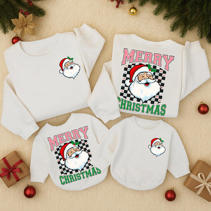 Retro Santa Claus Merry Christmas Sweatshirt Vintage Graphic Toddler Holiday Outfit Two Sided Sweater